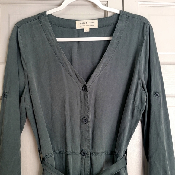 cloth & stone Green Relaxed Fit cropped‎ Wide Leg Chore Jumpsuit Medium - Picture 2 of 10